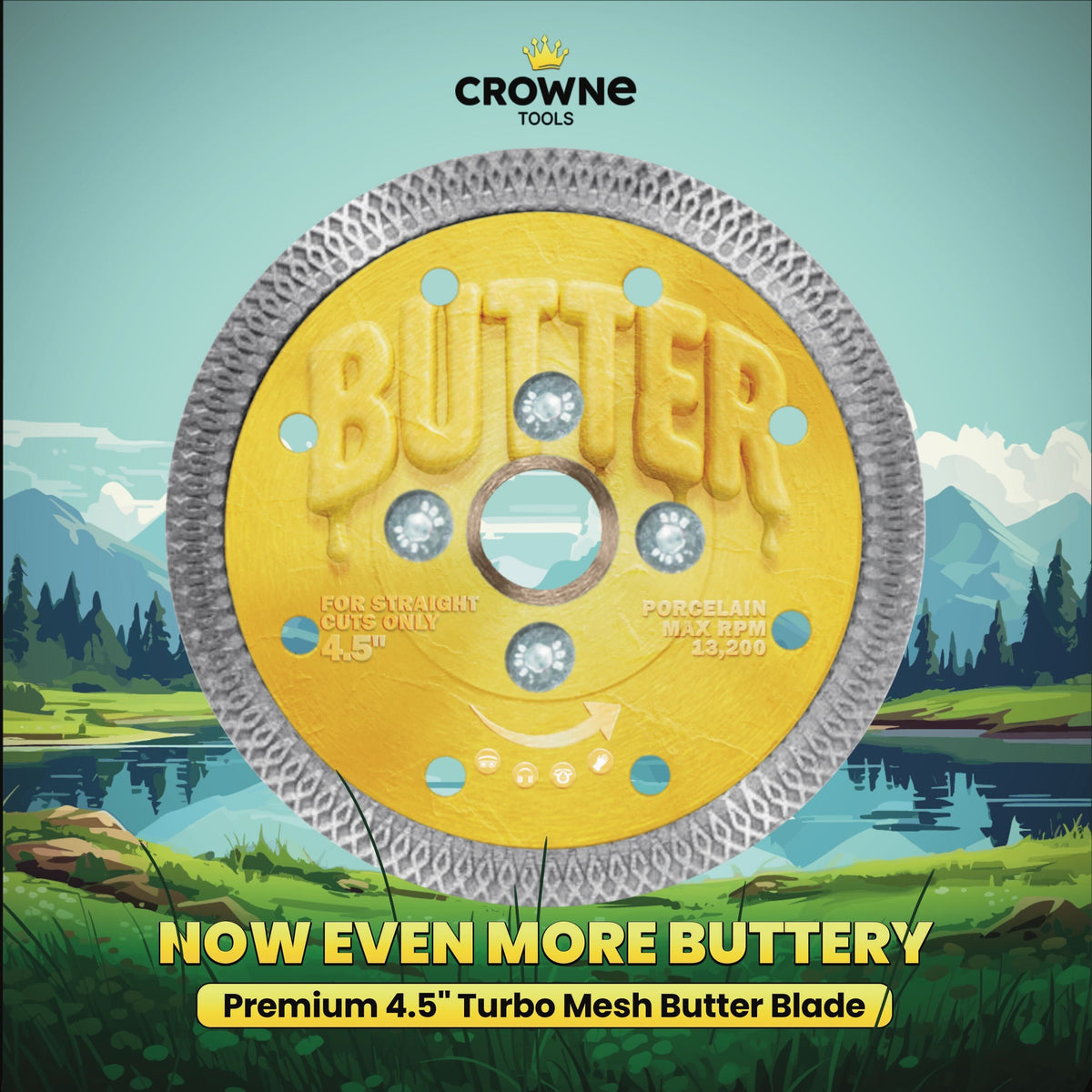 A Premium Grinder Blade Butter with a Copper Flange and Land O Lake Backdrop 