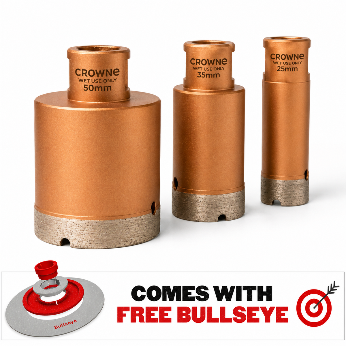 Crowne Ultra-Thin Diamond Hole Saw Bit Set (25, 35, 50mm) + Free Tile BullsEye™