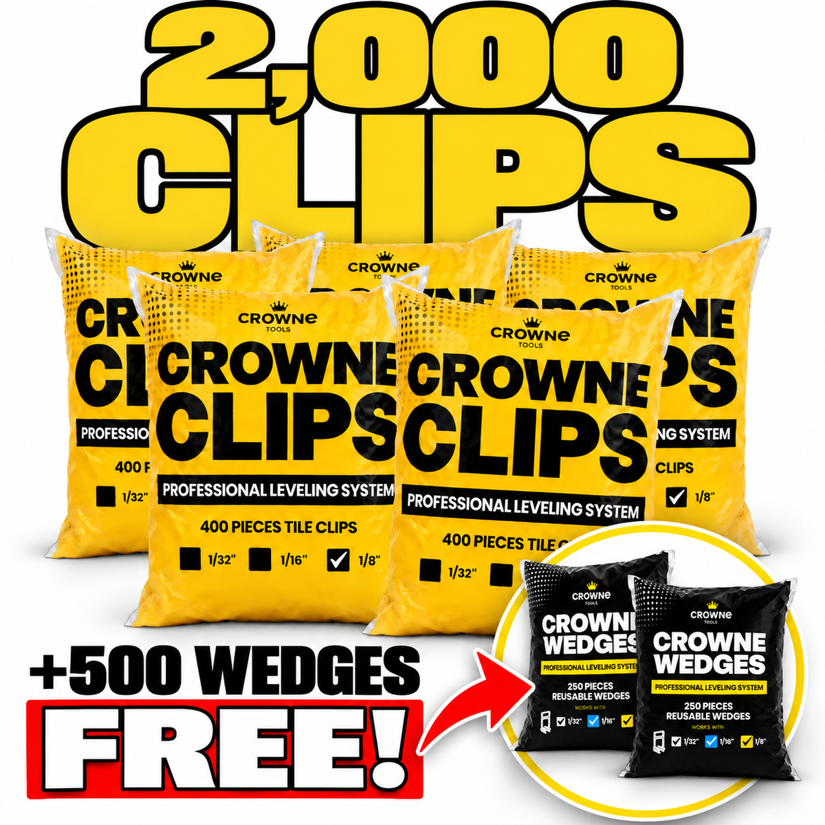 2,000 Clips + FREE Wedges (1/8")