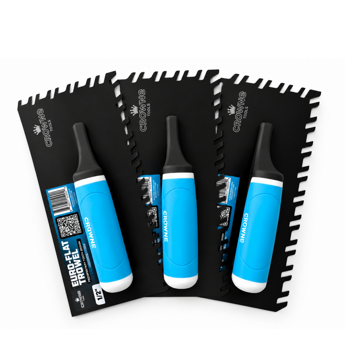 Crowne Euro-Flat 3-Piece Notch Trowel Set