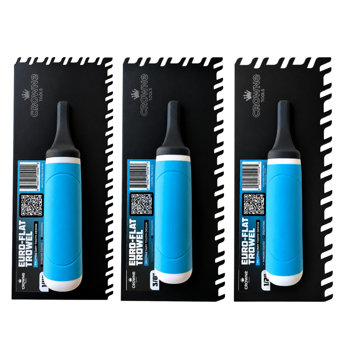 Crowne Euro-Flat 3-Piece Notch Trowel Set