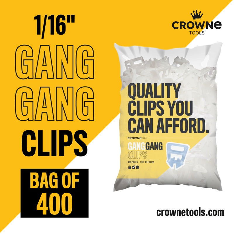 Gang Gang 1/16 inch Tile Leveling Clips - Bag of 400 - For Professional Floor Installation