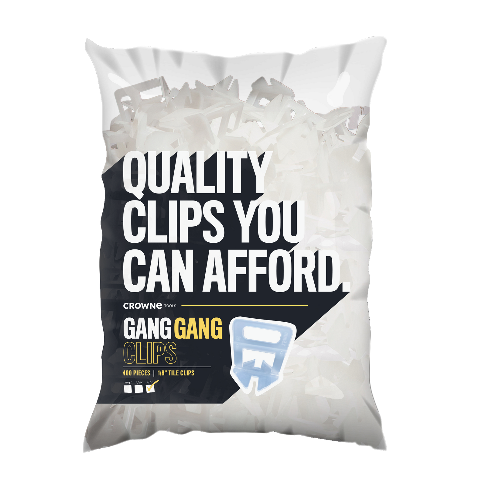 Gang Gang 1/8" Clip Bag of 400 Best Value Professional Tile Install by Crowne Tools