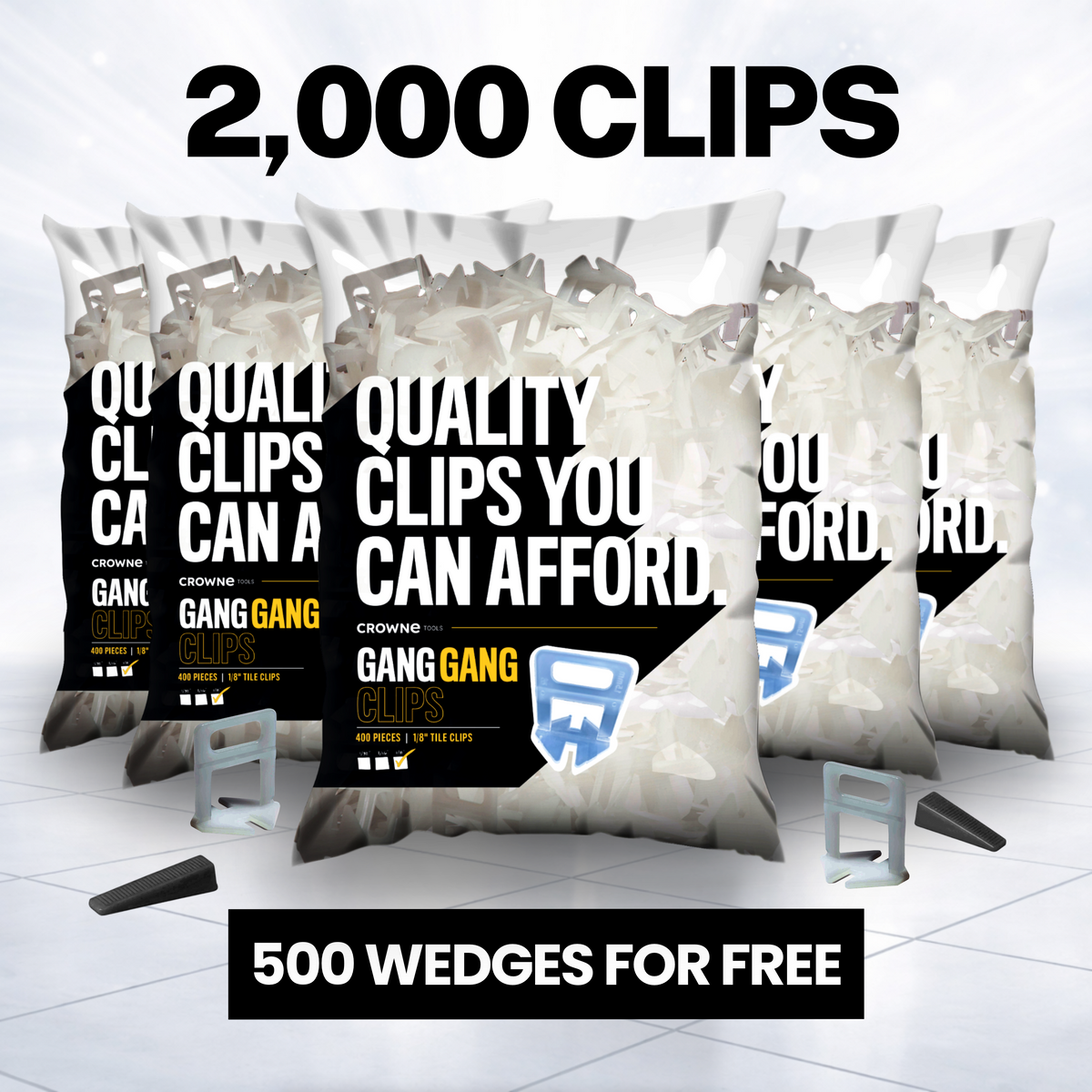 2,000 Clips + FREE Wedges (1/8")