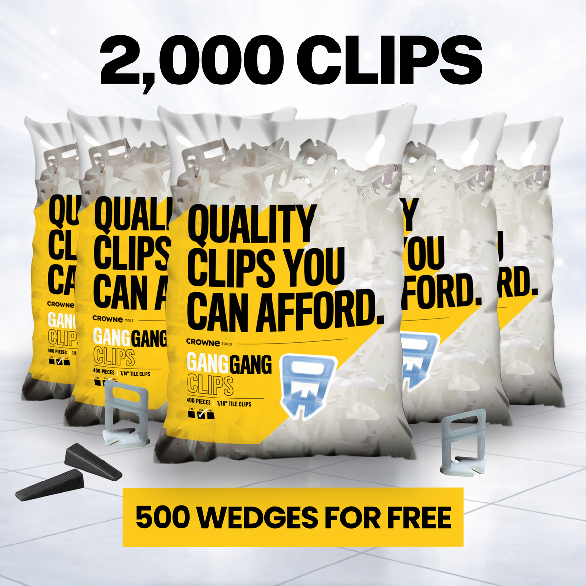 2,000 Clips + FREE Wedges (1/16")