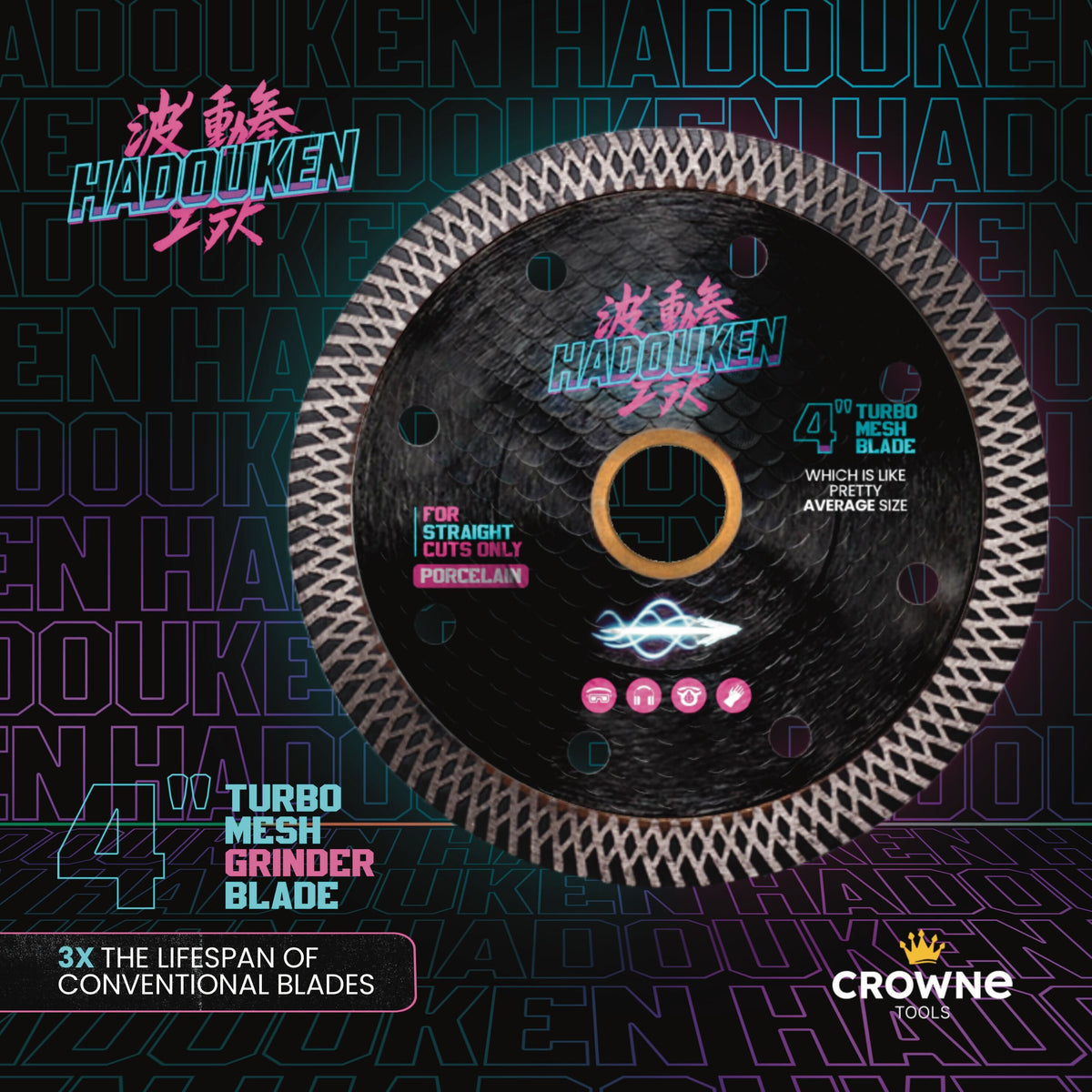 A Premium 4&quot; Grinder Blade Hadouken for porcelain tile 3x the lifespan of a conventional blade