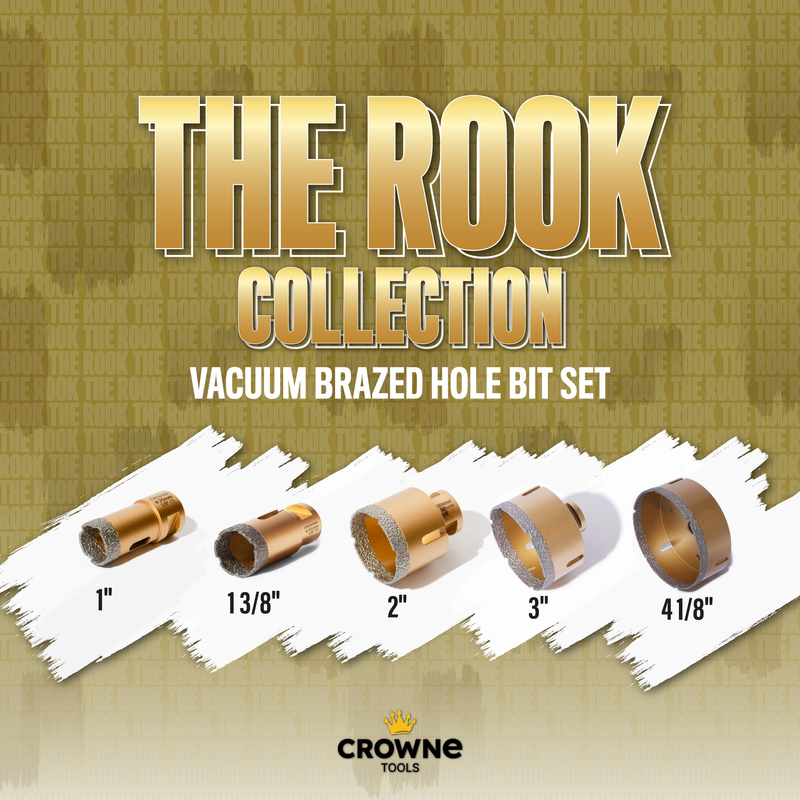 The Crowne Rook Collection: Master the art of drilling with precision and power. This premium 5-piece set of vacuum-brazed diamond hole saw bits effortlessly conquers tough materials like tile and granite, delivering clean, chip-free holes every time. Checkmate to imperfection.