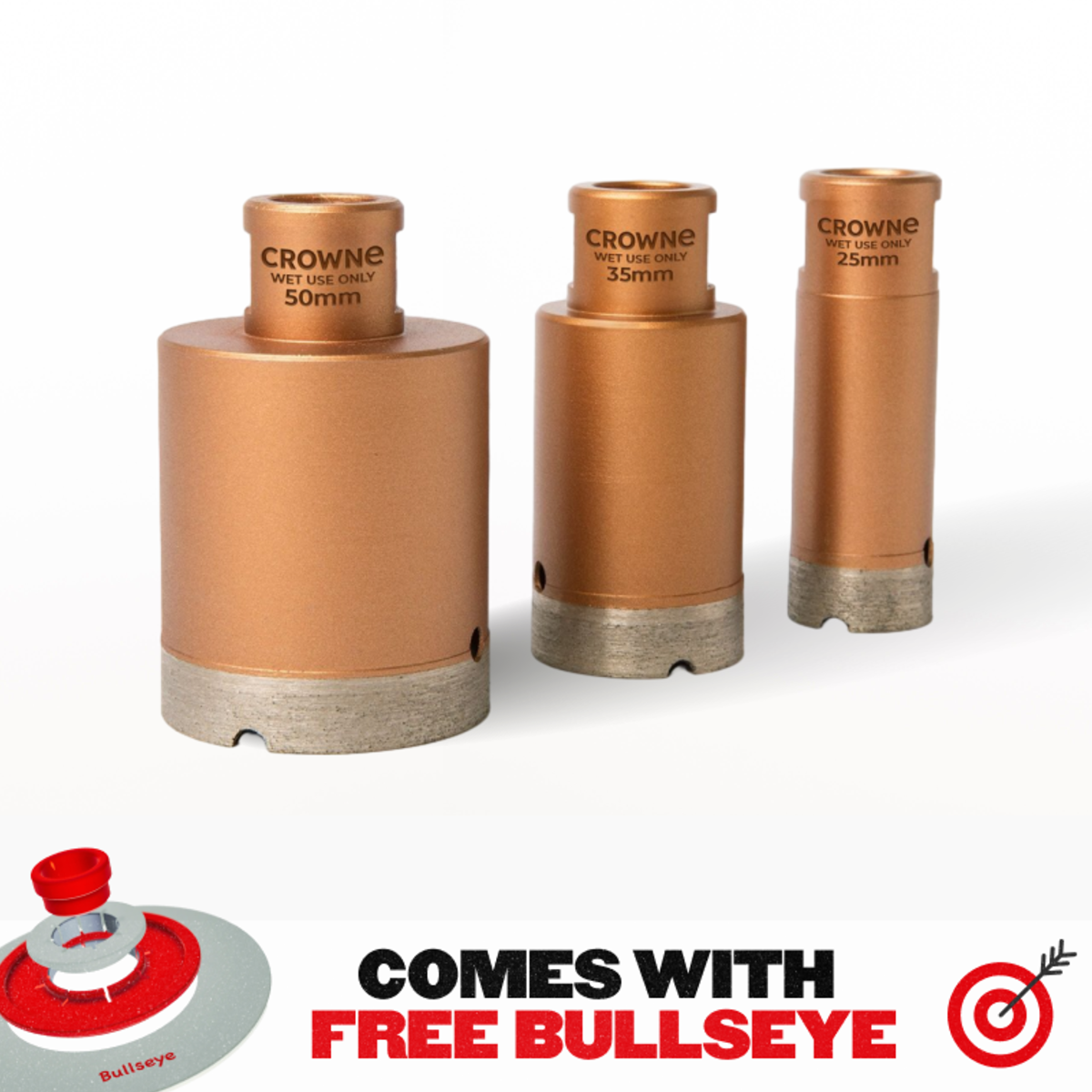Crowne Ultra-Thin Diamond Hole Saw Bit Set (25, 35, 50mm) + Free Tile BullsEye™